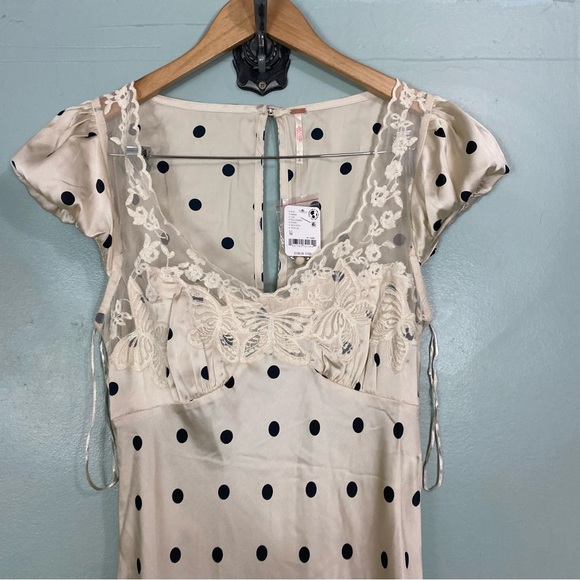 Free People Butterfly Babe Midi Dress Cream Black Polka Dot Medium Tea Combo - Picture 3 of 7